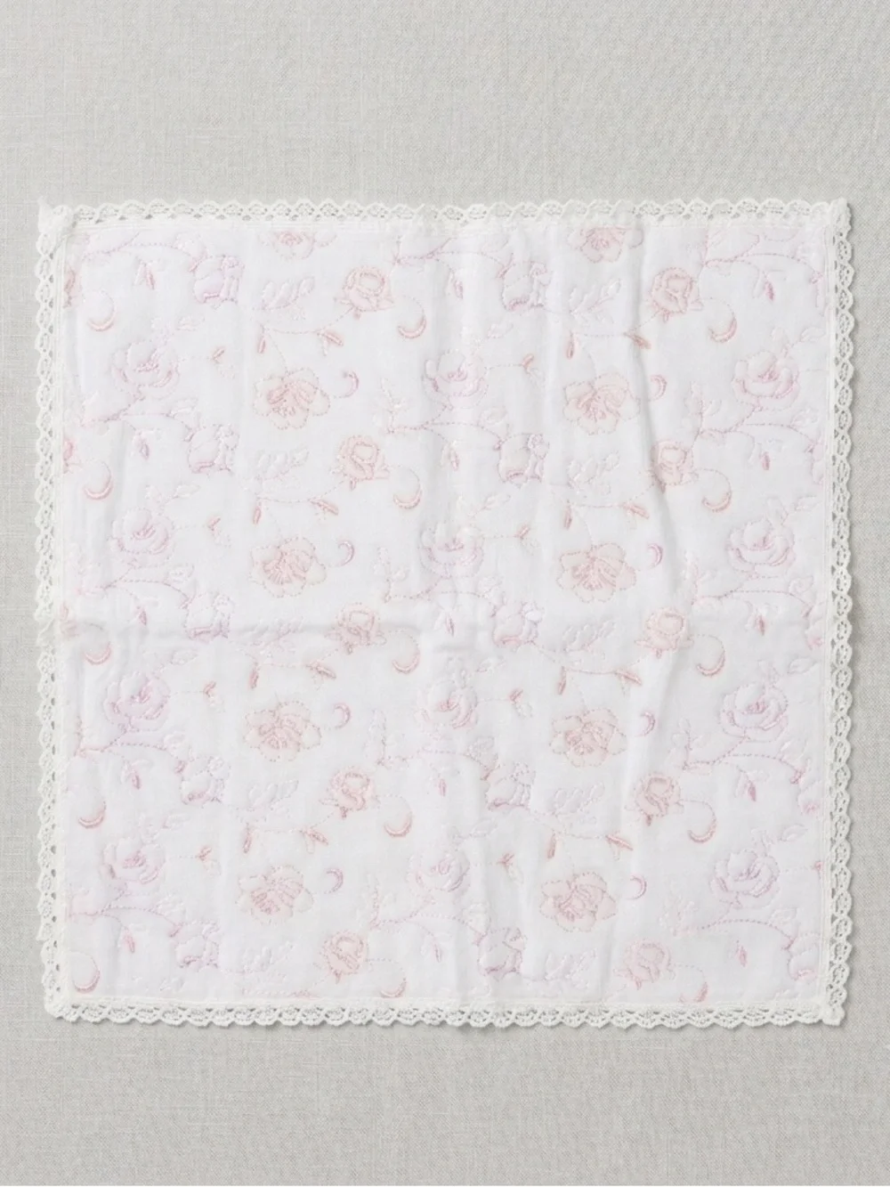 Mario Valentino Vintage Pink Rose Embroidered Cotton Handkerchief Hand Towel
